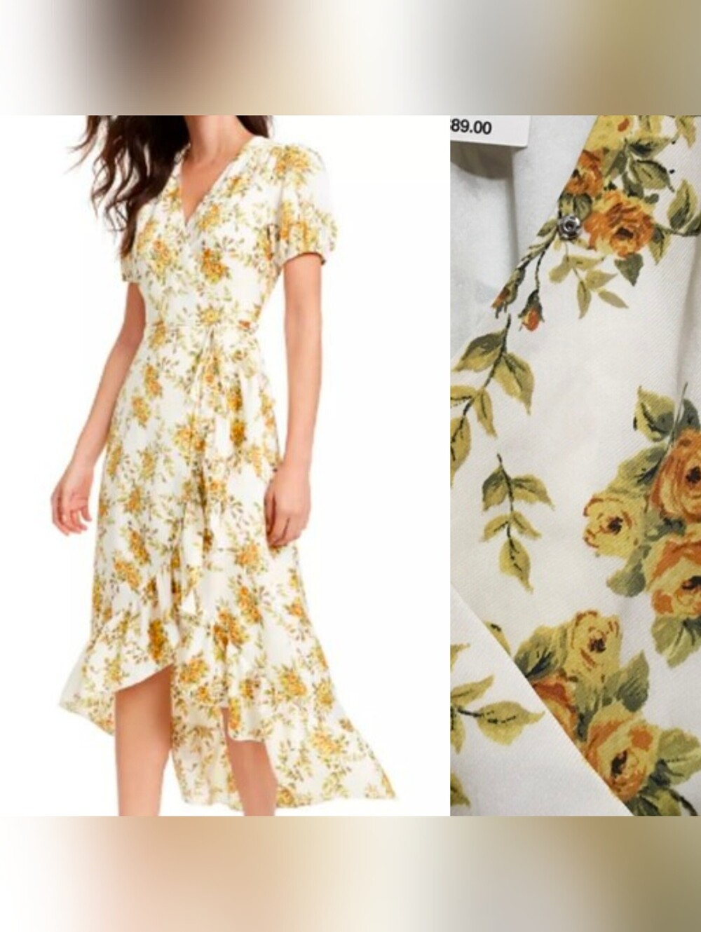 Leyden Floral Print Wrap Midi Dress Size Medium Golden Bouquet multicolored New